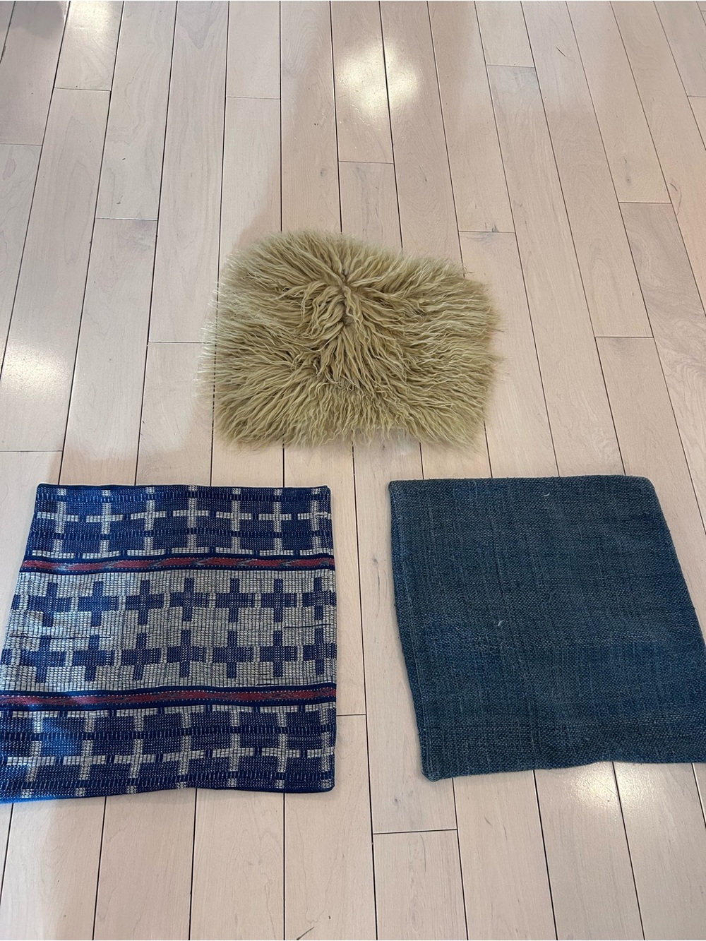 West Elm Faux Fur Pillow - Blue & Patterned Blue Cushion Covers
